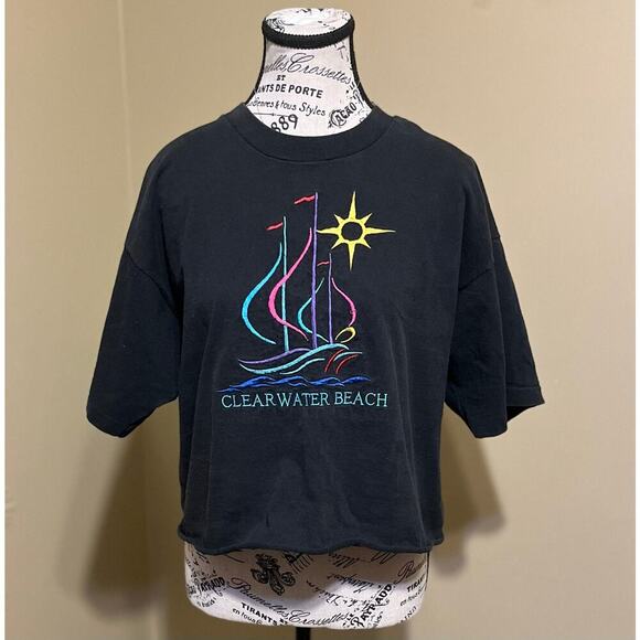 Vintage Fruit of the Loom Clearwater Beach Embroidered Crop Top Single Stitch XL - Picture 1 of 8